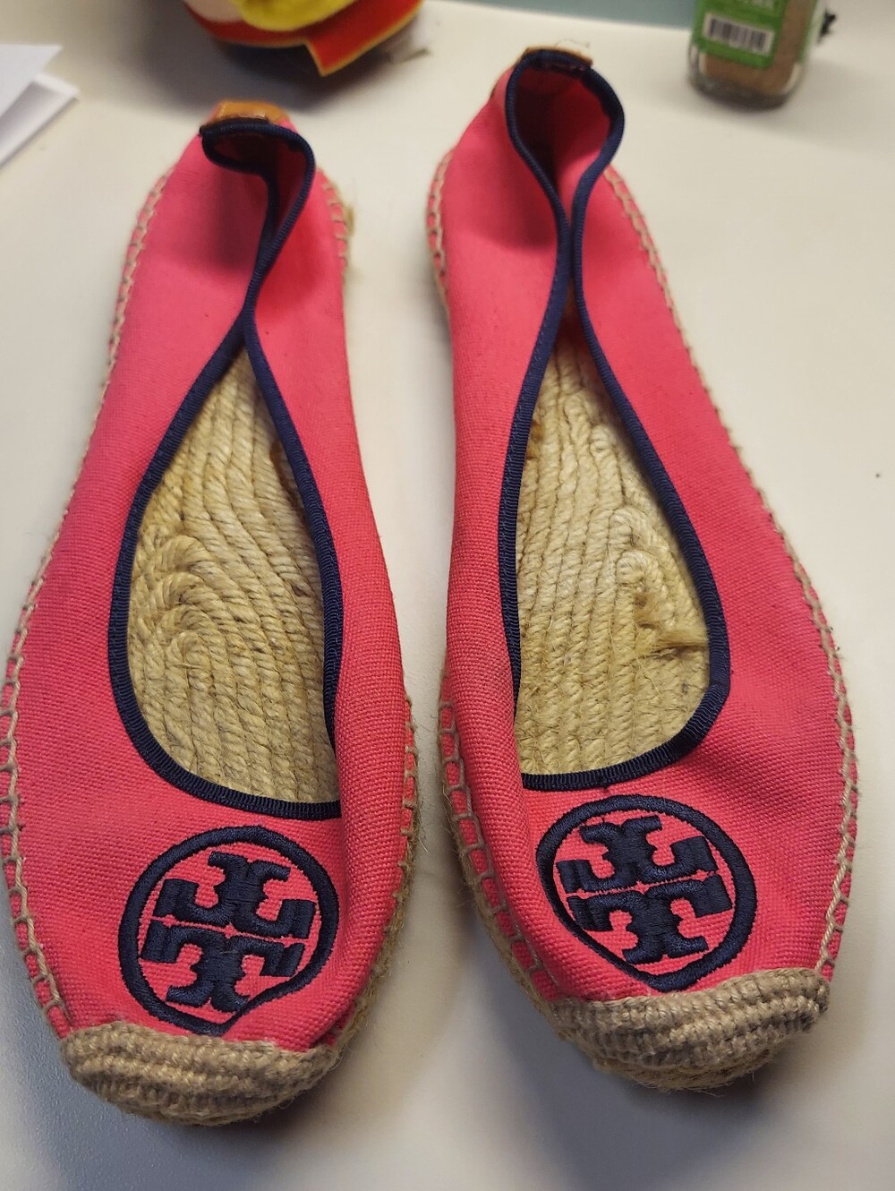 Vintage Tory Burch Women’s Pink Canvas And Jute Slip On Espadrilles Size US 9
